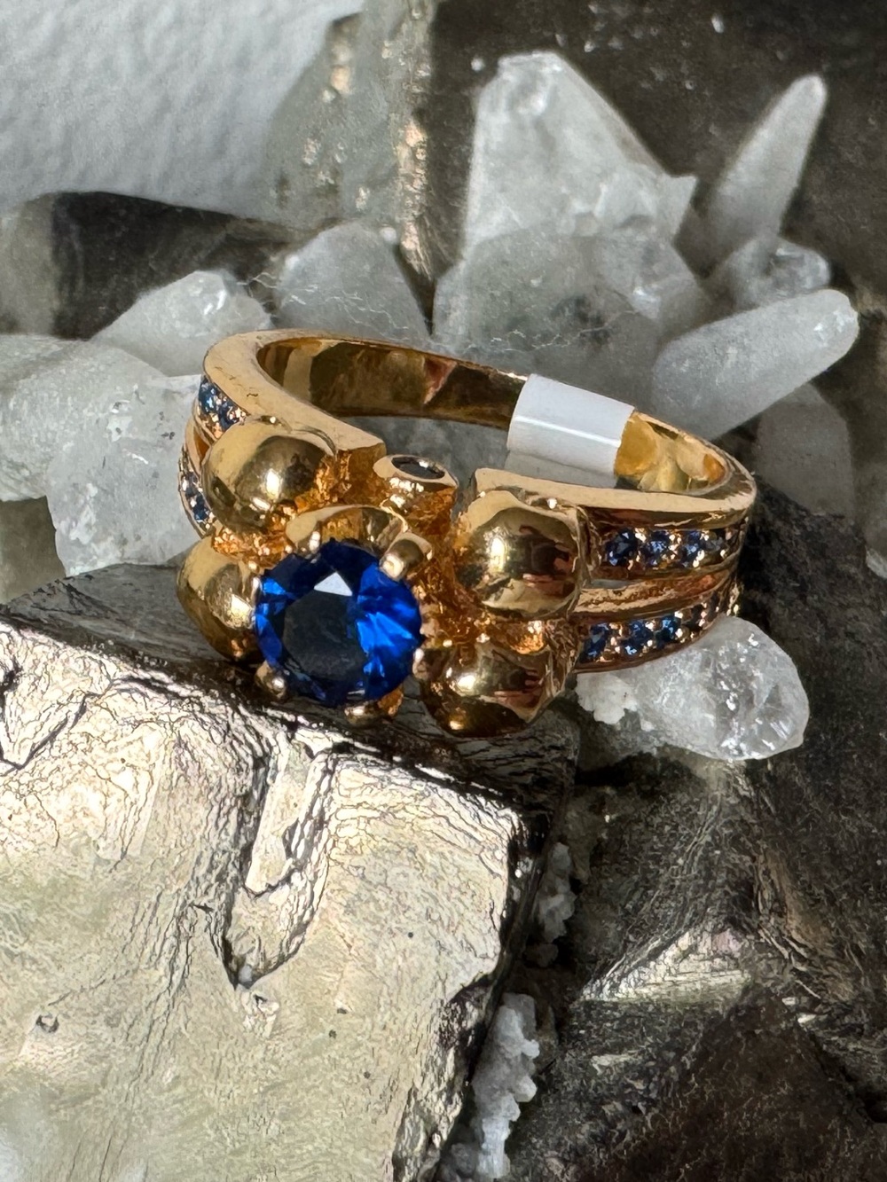 Blue Sapphire Skull Ring